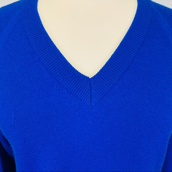Cobalt Blue Wool Blend V-Neck Sweater, M - Picture 2 of 5